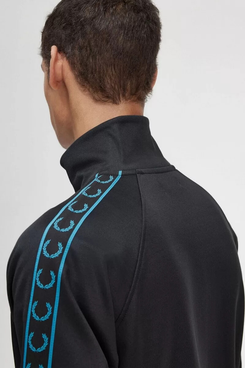 fred perry contrast tape mens track jackets black cyber blue