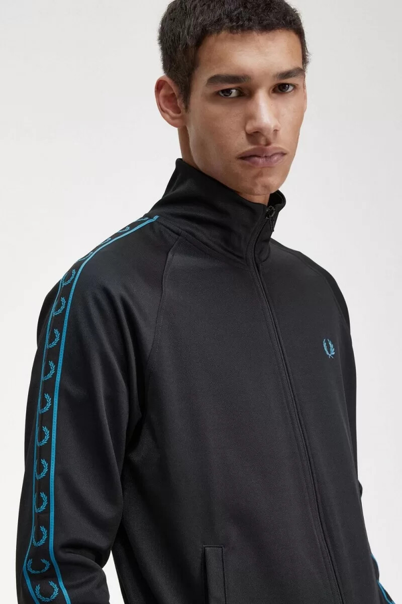 fred perry contrast tape mens track jackets black cyber blue