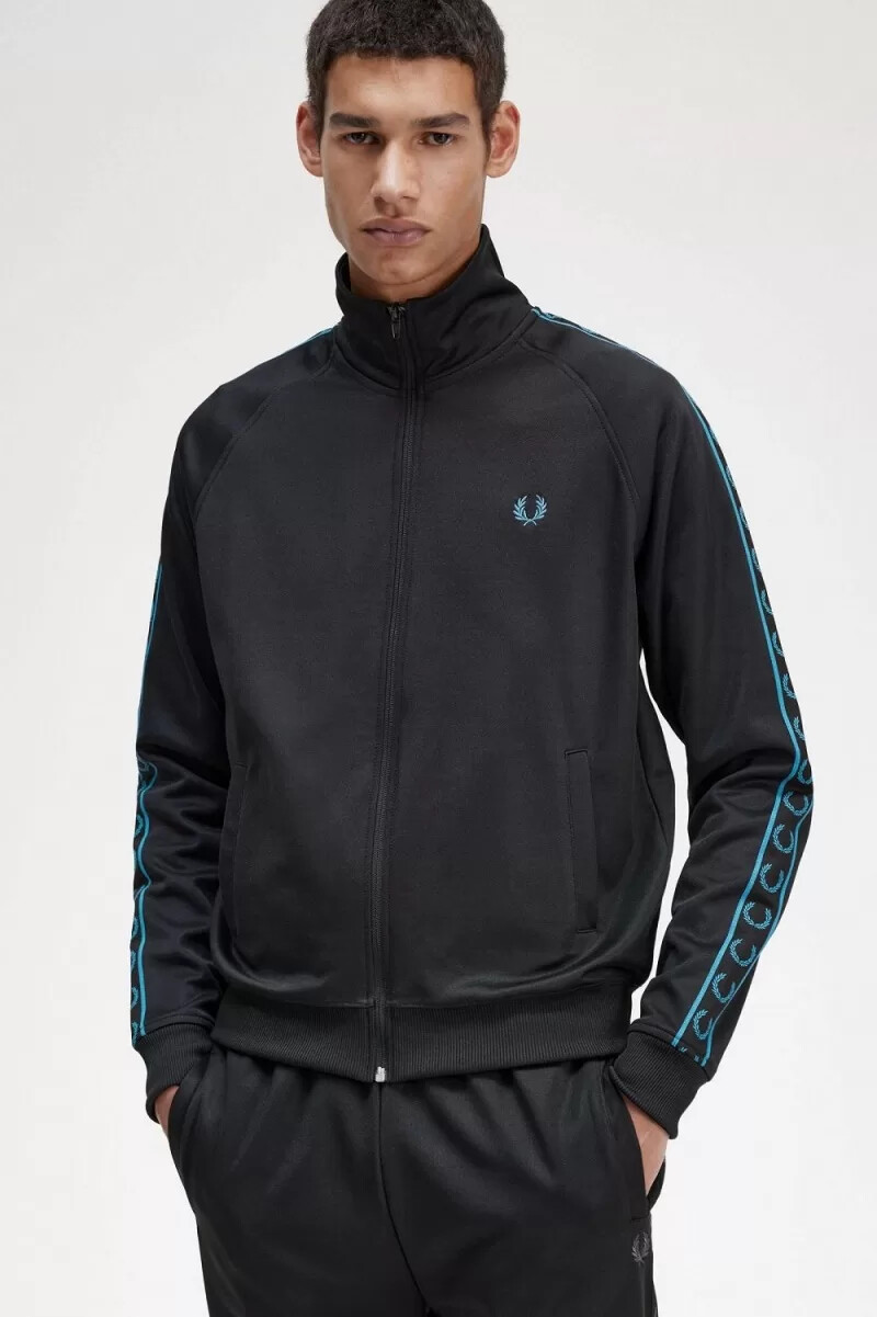 fred perry contrast tape mens track jackets black cyber blue