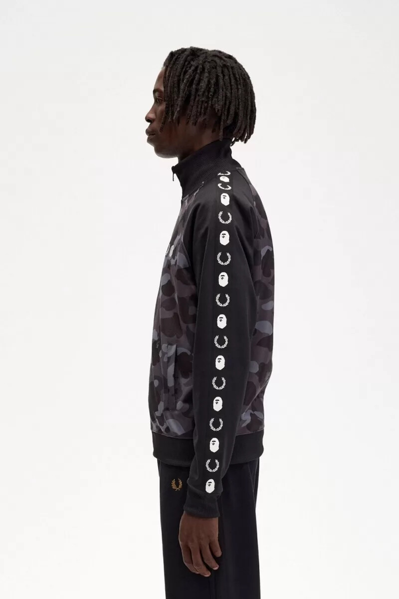 fred perry camouflage panel mens track jackets black