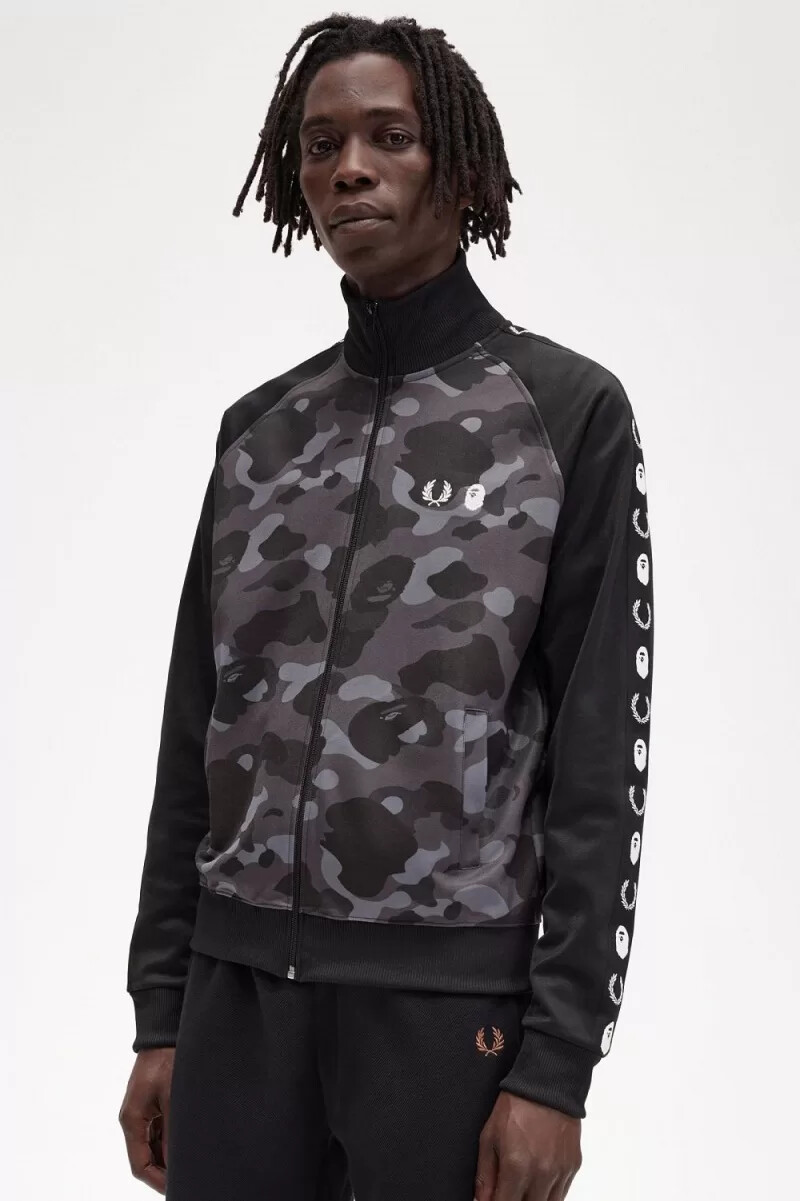 fred perry camouflage panel mens track jackets black