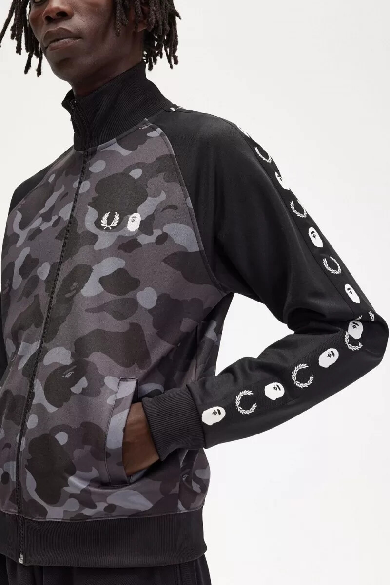 fred perry camouflage panel mens track jackets black