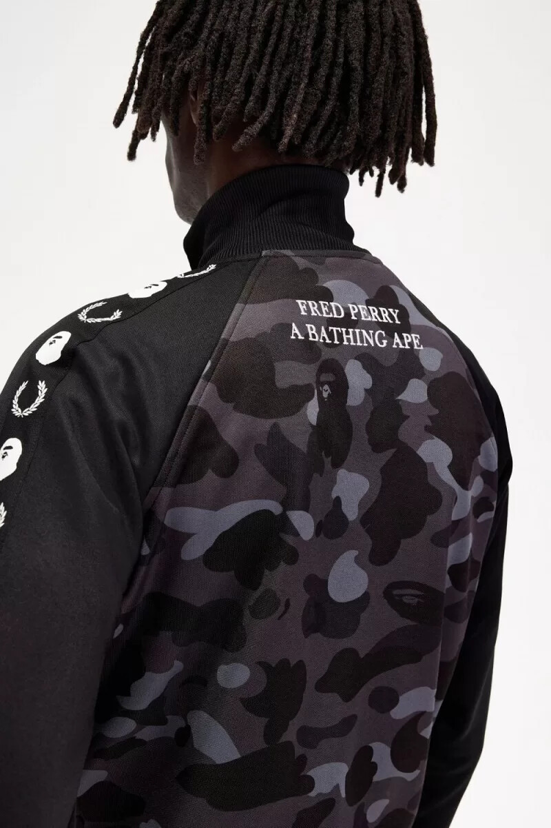 fred perry camouflage panel mens track jackets black