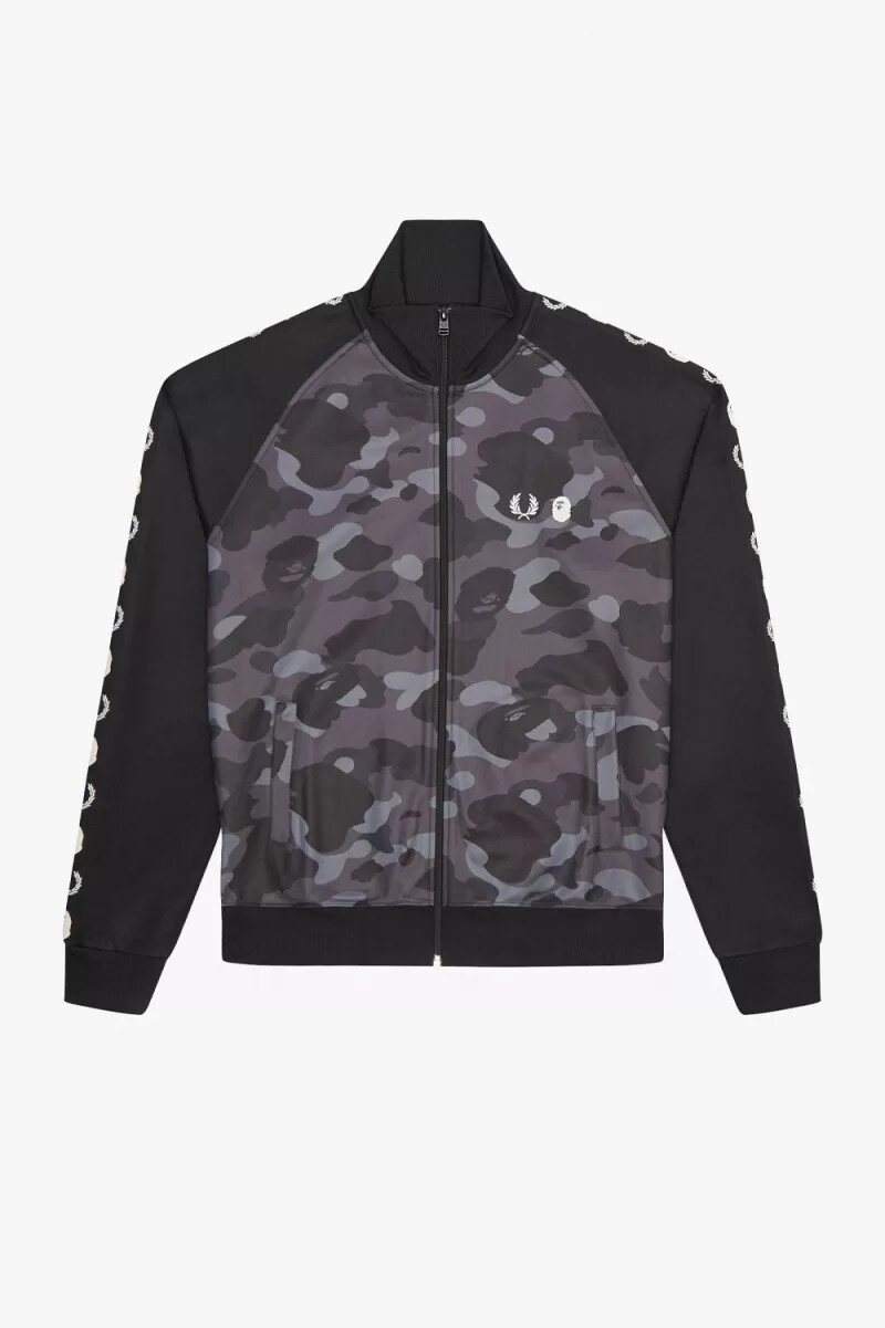 fred perry camouflage panel mens track jackets black