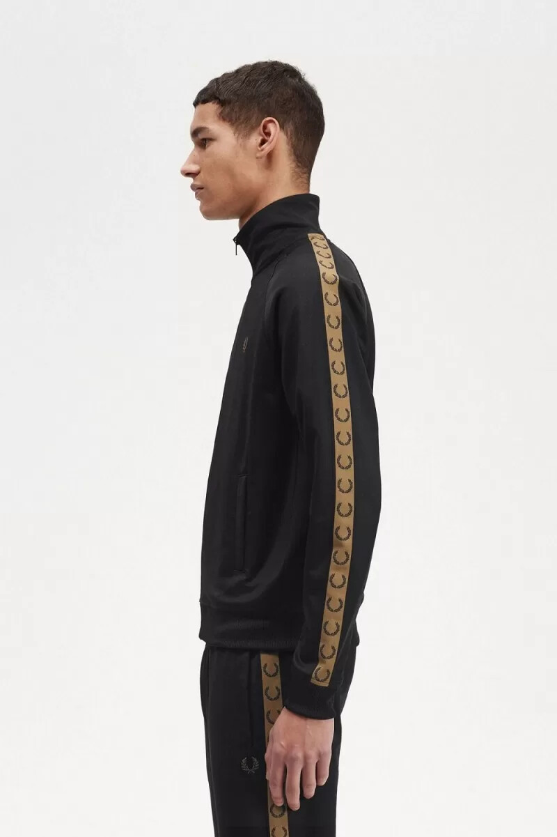 fred perry contrast tape mens track jackets black brown