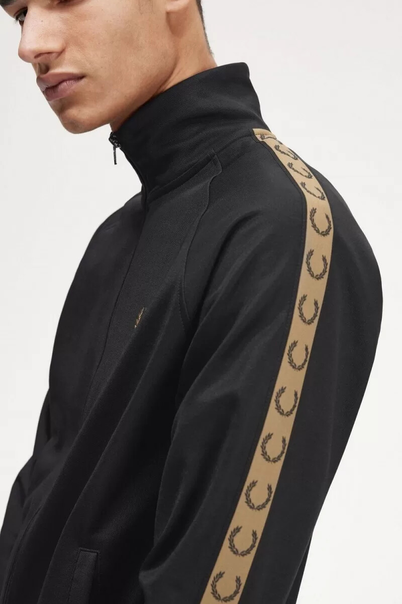 fred perry contrast tape mens track jackets black brown