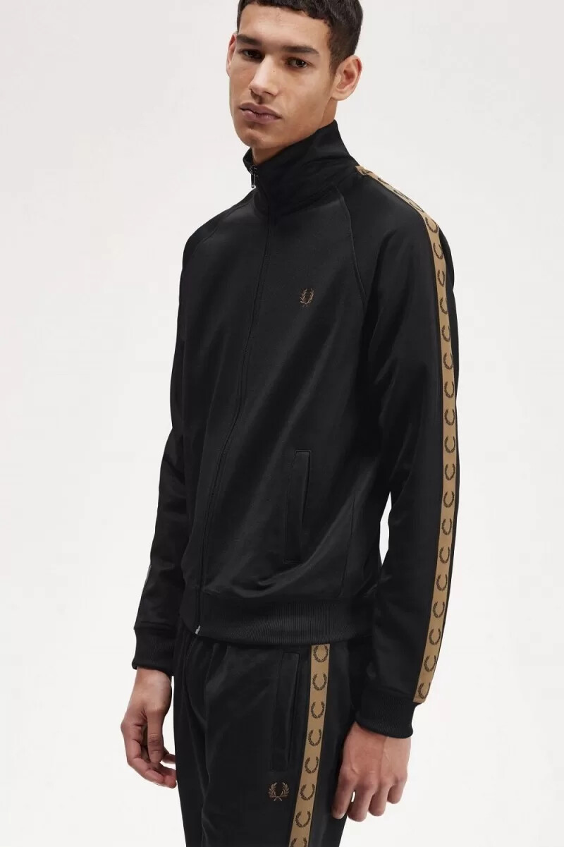 fred perry contrast tape mens track jackets black brown