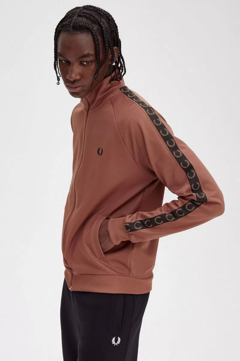 fred perry contrast tape mens track jackets whisky brown black