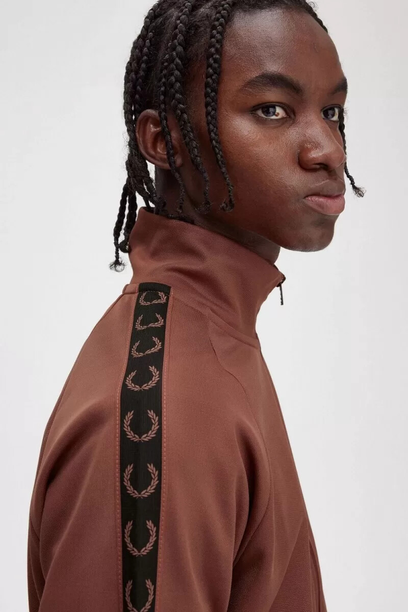 fred perry contrast tape mens track jackets whisky brown black