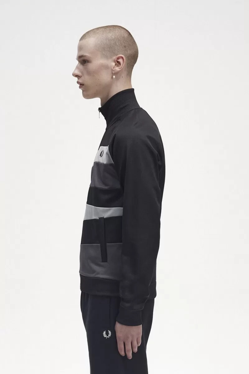 fred perry contrast panel mens track jackets black