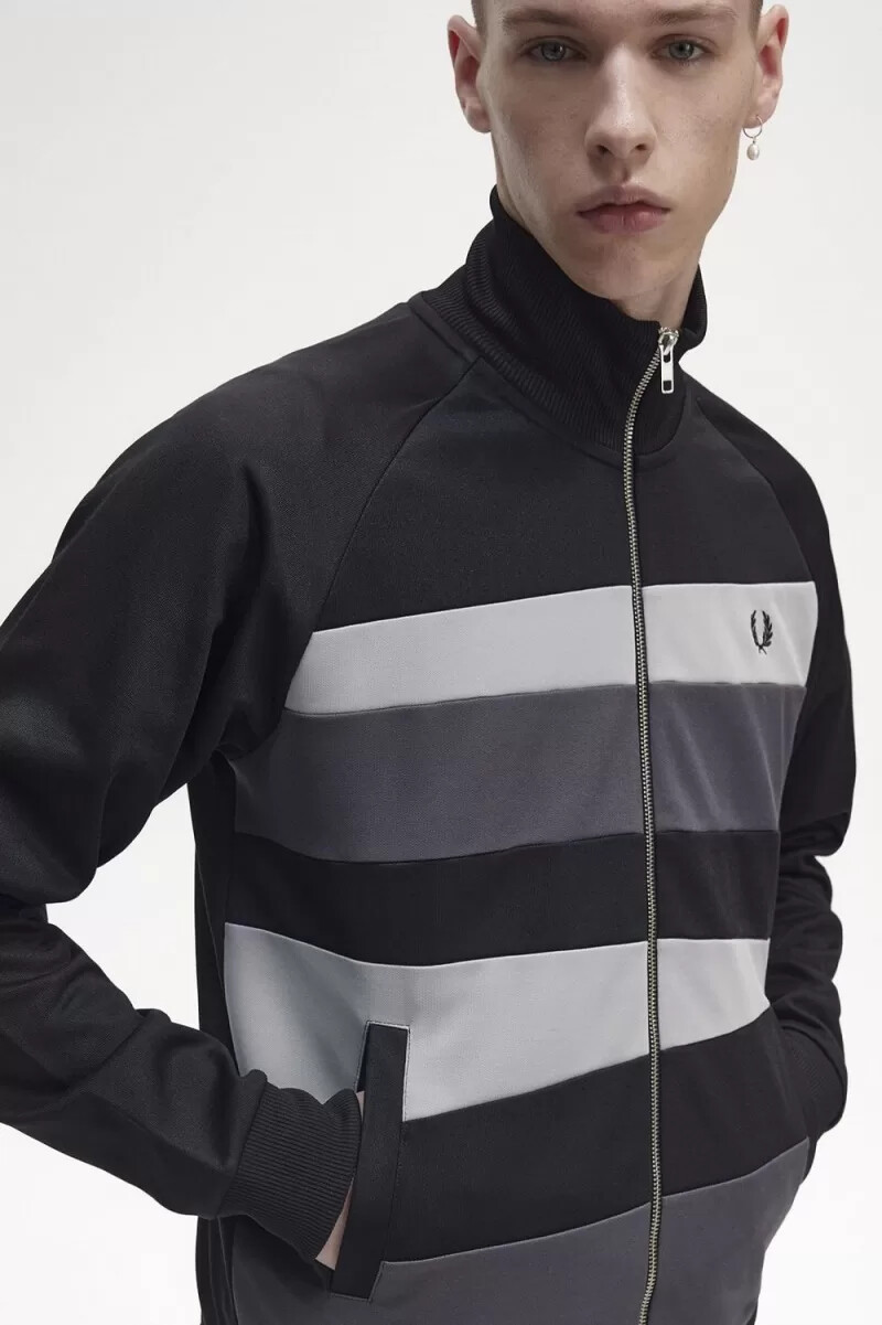 fred perry contrast panel mens track jackets black
