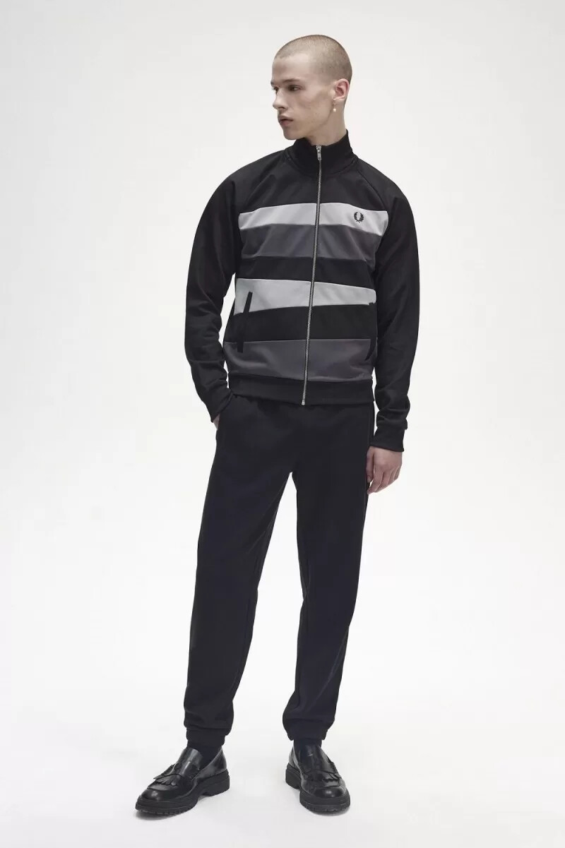 fred perry contrast panel mens track jackets black