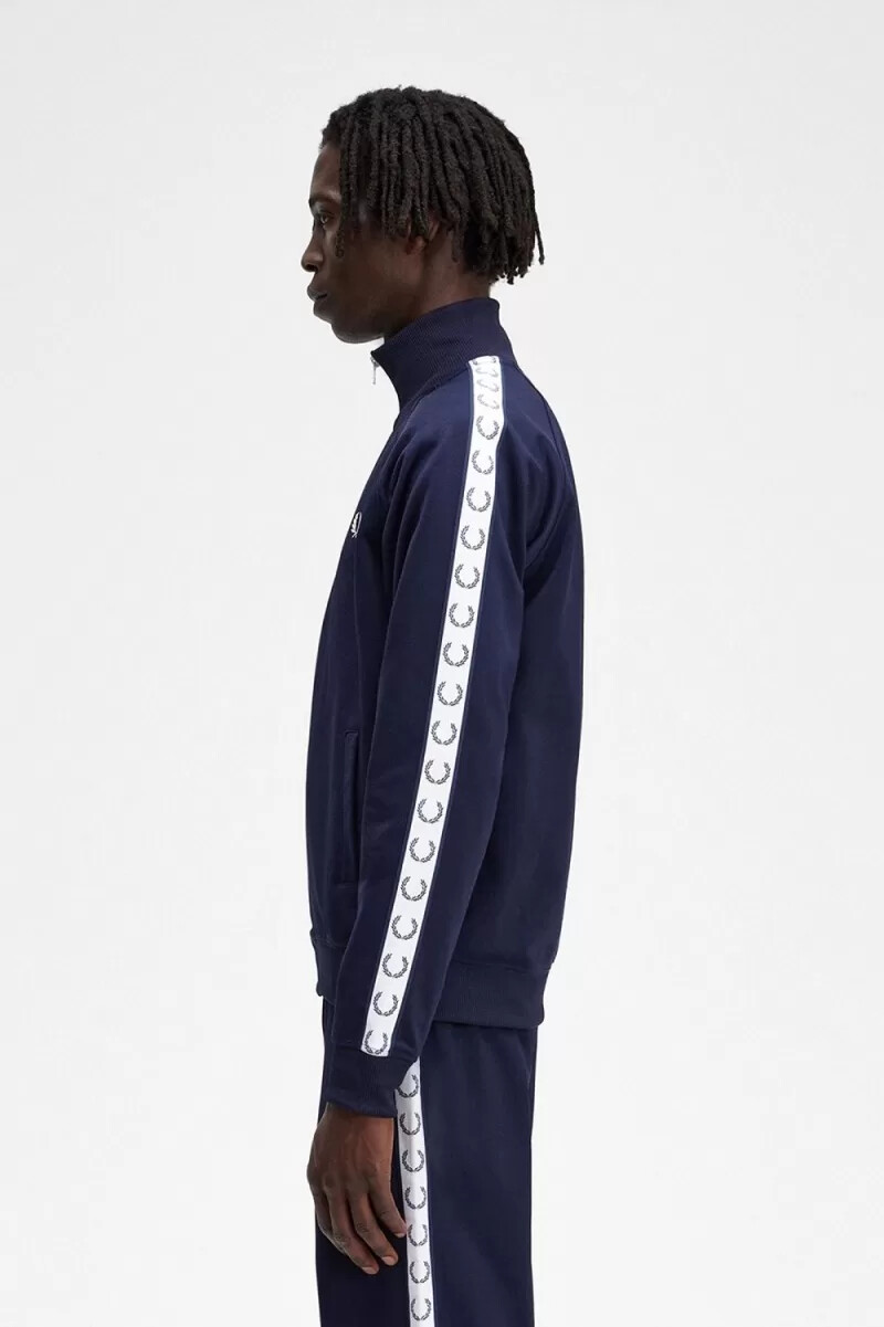 fred perry taped mens track jackets carbon blue