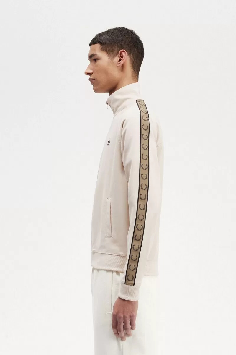 fred perry contrast tape mens track jackets oatmeal brown