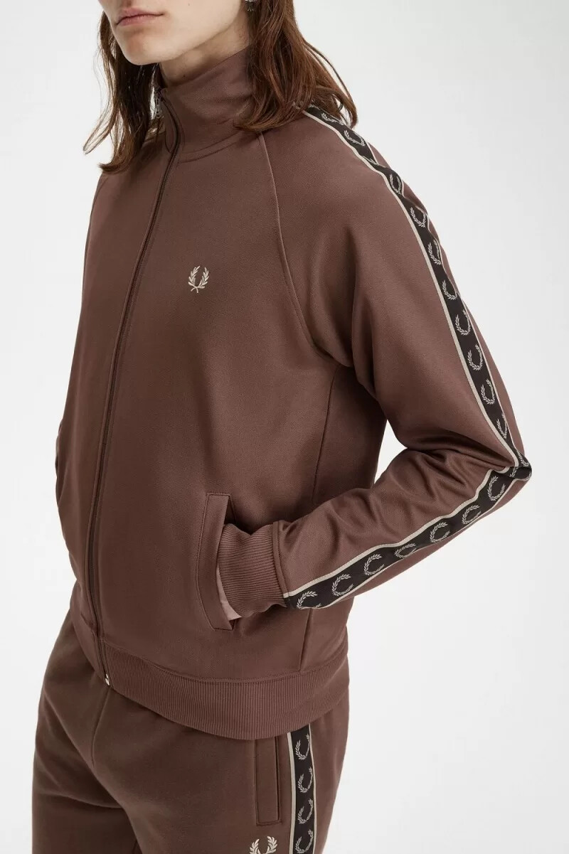 fred perry contrast tape mens track jackets dark red warm grey