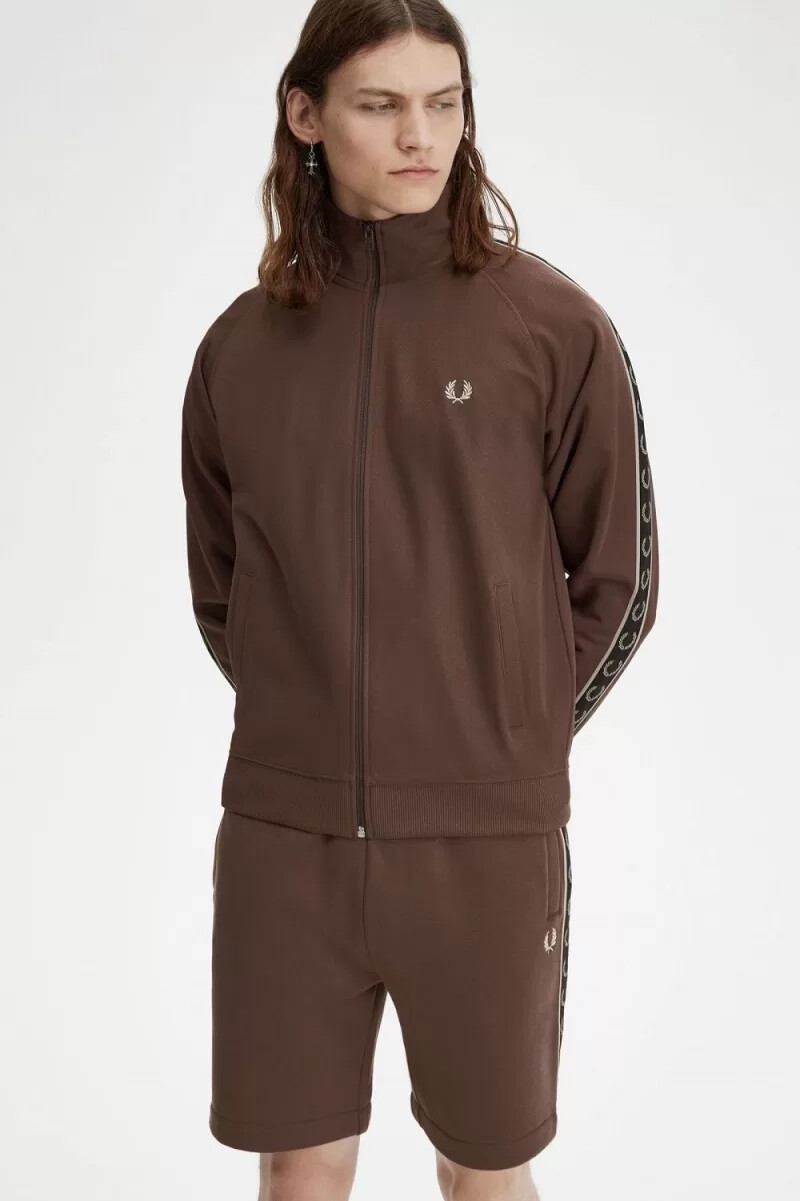 fred perry contrast tape mens track jackets dark red warm grey
