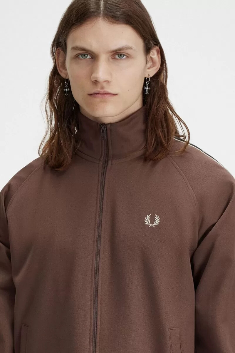 fred perry contrast tape mens track jackets dark red warm grey
