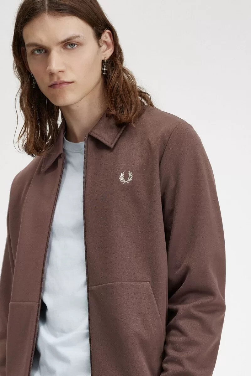 fred perry tape detail collared mens track jackets dark red