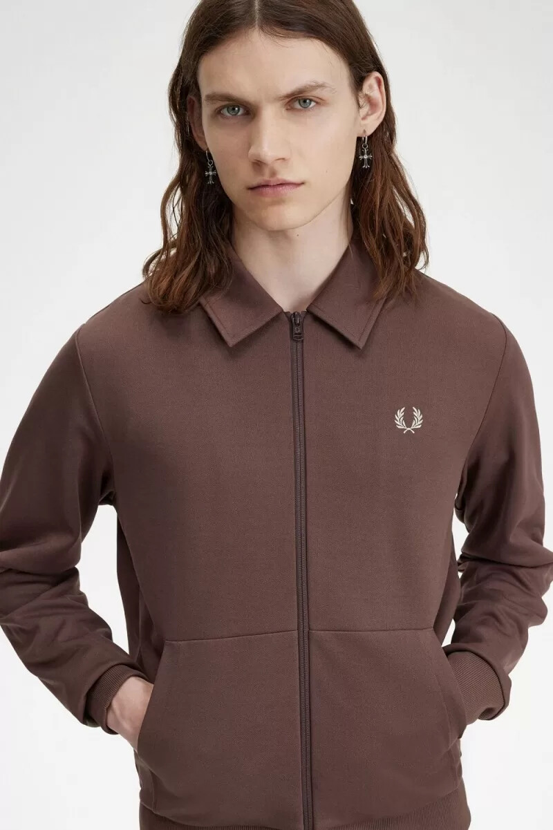 fred perry tape detail collared mens track jackets dark red