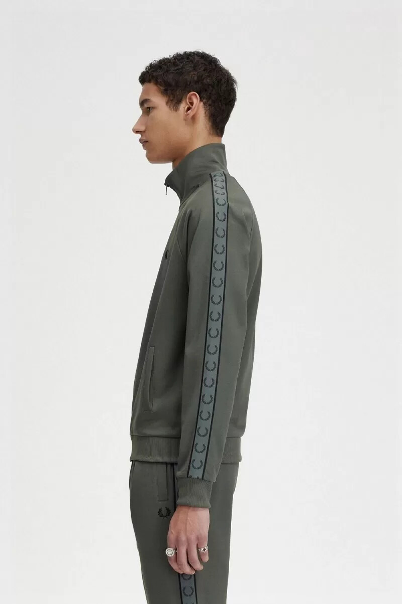fred perry contrast tape mens track jackets field green black