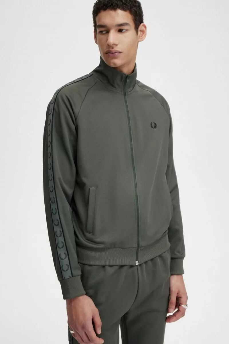 fred perry contrast tape mens track jackets field green black